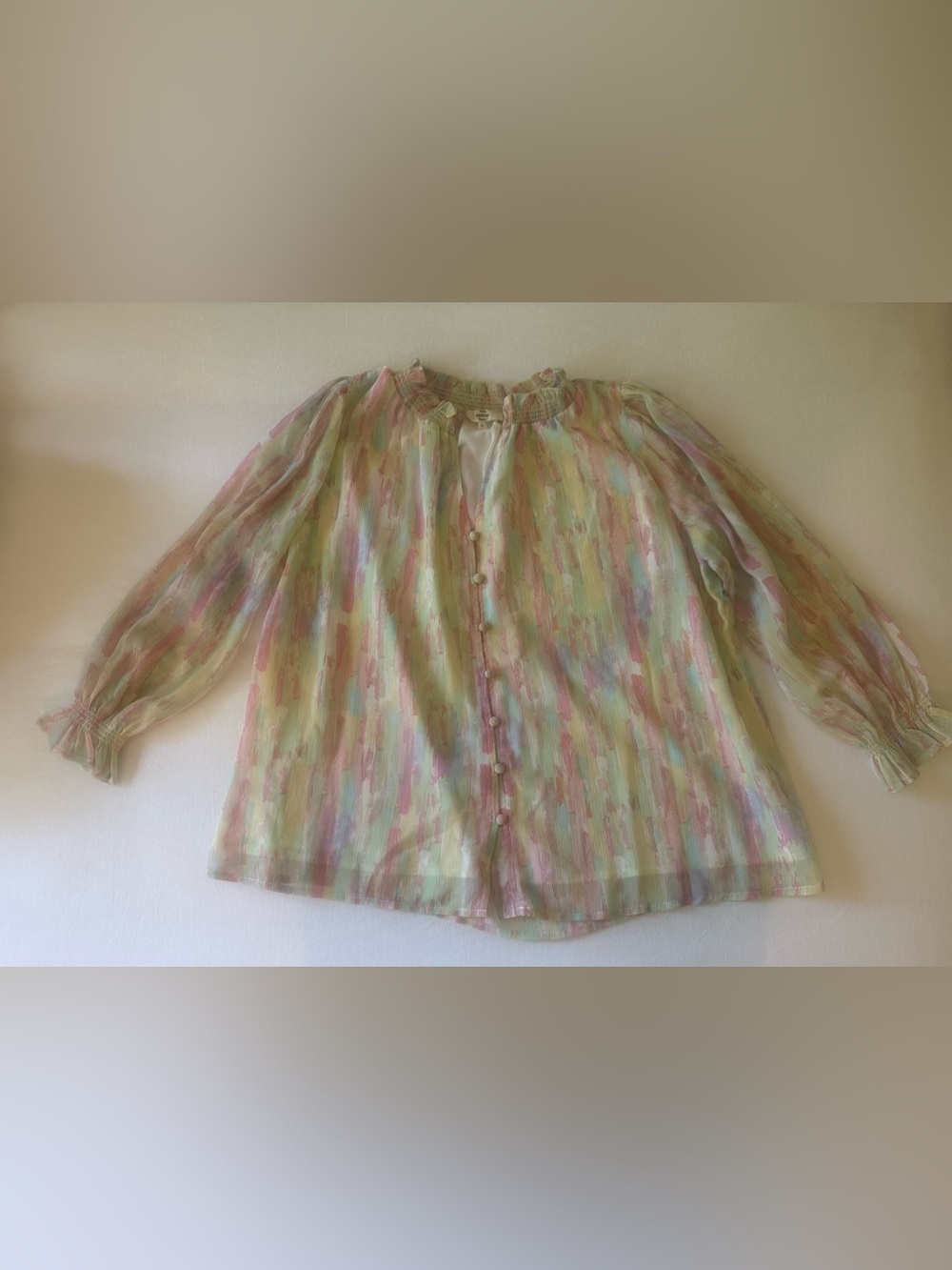 entro Pastel Watercolor Button-Front Blouse in Pink & Mint